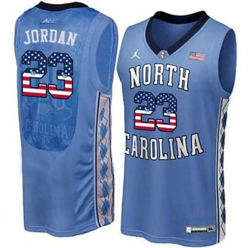 North Carolina Tar Heels #23 Michael Jordan Blue USA Flag College Basketball Jersey