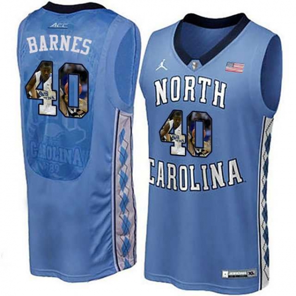 North Carolina Tar Heels #40 Harrison Barnes Blue With Portrait Print College Basketball Jersey2