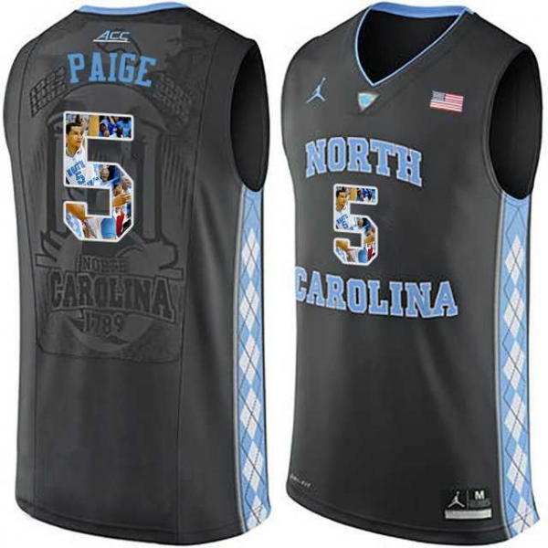 North Carolina Tar Heels #5 Marcus Paige Black With Portrait Print College Basketball Jersey