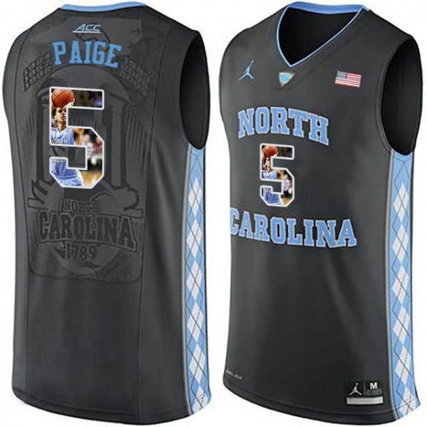 North Carolina Tar Heels #5 Marcus Paige Black With Portrait Print College Basketball Jersey2