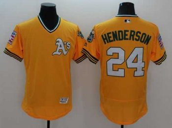 Oakland Athletics #24 Rickey Henderson Yellow Flexbase Authentic Collection Cooperstown Stitched Baseball Jersey