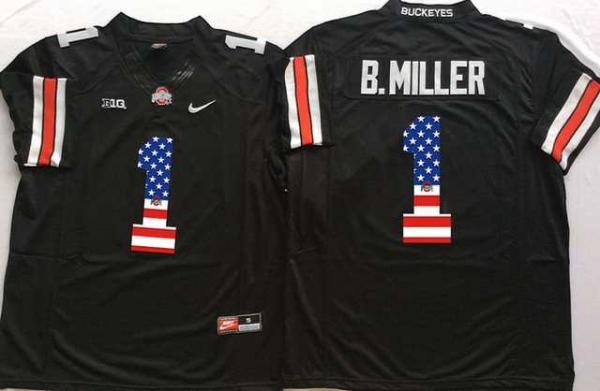 Ohio State Buckeyes #1 B.Miller Black USA Flag College Football Jersey