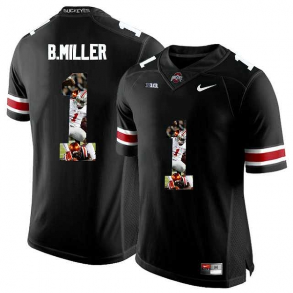 Ohio State Buckeyes #1 Braxton Miller Black With Portrait Print College Football Jersey