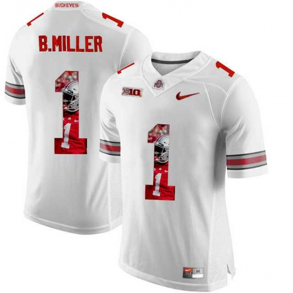 Ohio State Buckeyes #1 Braxton Miller White With Portrait Print College Football Jersey