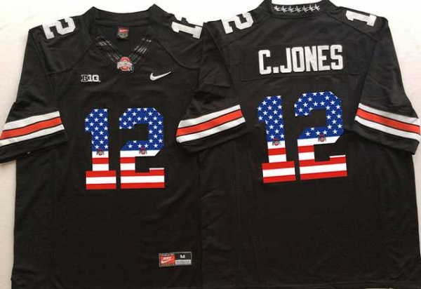 Ohio State Buckeyes #12 C.Jones Black USA Flag College Jersey