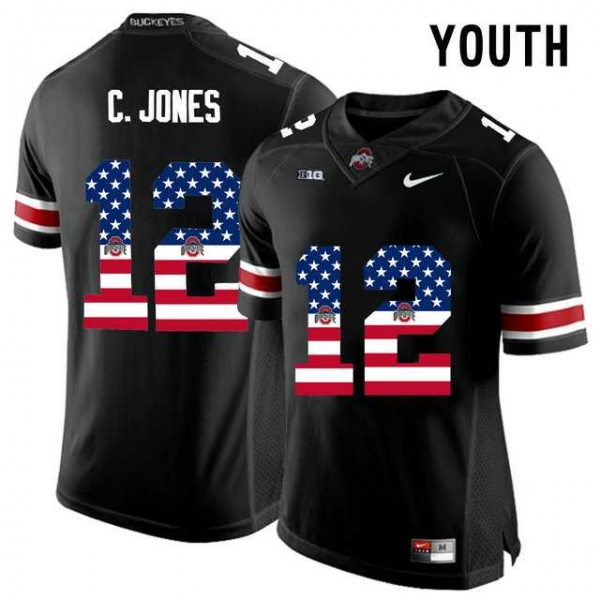 Youth Ohio State Buckeyes #12 C.Jones Black USA Flag Youth College Football Limited Jersey