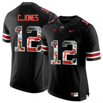 Ohio State Buckeyes #12 C.Jones Black With Portrait Print College Football Jersey