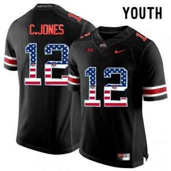 Youth Ohio State Buckeyes #12 C.Jones Blackout USA Flag Youth College Football Limited Jersey