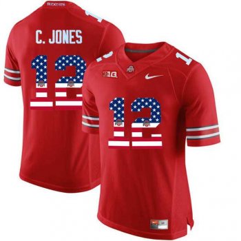 Ohio State Buckeyes #12 C.Jones Red USA Flag College Football Limited Jersey