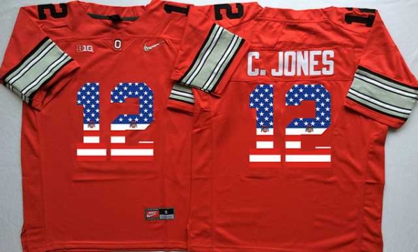 Ohio State Buckeyes #12 C.Jones Red USA Flag College Jersey