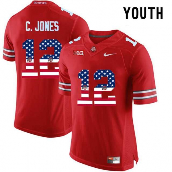 Youth Ohio State Buckeyes #12 C.Jones Red USA Flag Youth College Football Limited Jersey