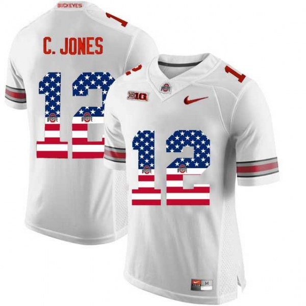 Ohio State Buckeyes #12 C.Jones White USA Flag College Football Limited Jersey