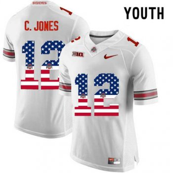 Youth Ohio State Buckeyes #12 C.Jones White USA Flag Youth College Football Limited Jersey