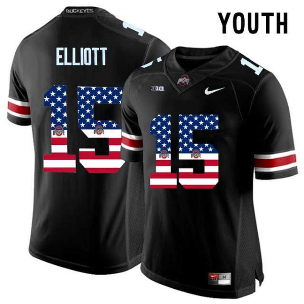 Youth Ohio State Buckeyes #15 Ezekiel Elliott Black USA Flag Youth College Football Limited Jersey