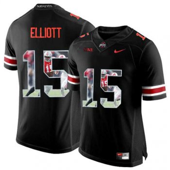 Ohio State Buckeyes #15 Ezekiel Elliott Black With Portrait Print College Football Jersey2