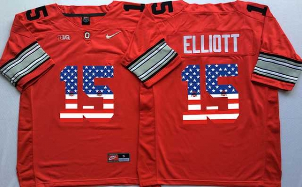 Ohio State Buckeyes #15 Ezekiel Elliott Red USA Flag College Jersey