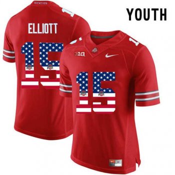 Youth Ohio State Buckeyes #15 Ezekiel Elliott Red USA Flag Youth College Football Limited Jersey