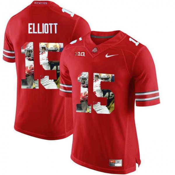 Ohio State Buckeyes #15 Ezekiel Elliott Red With Portrait Print College Football Jersey