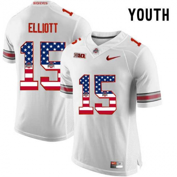 Youth Ohio State Buckeyes #15 Ezekiel Elliott White USA Flag Youth College Football Limited Jersey