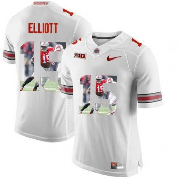 Ohio State Buckeyes #15 Ezekiel Elliott White With Portrait Print College Football Jersey