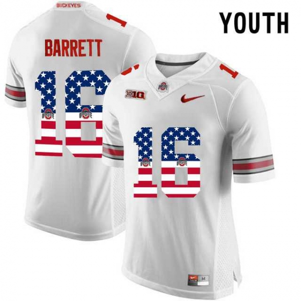 Youth Ohio State Buckeyes #16 J.T Barrett White USA Flag Youth College Football Limited Jersey