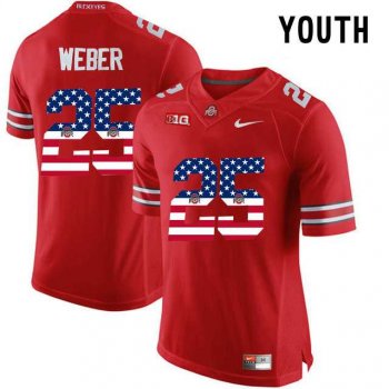 Youth Ohio State Buckeyes #25 Mike Weber Red USA Flag College Youth Football Limited Jersey