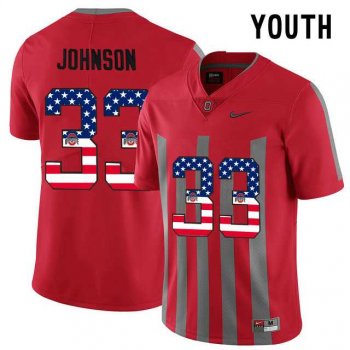 Youth Ohio State Buckeyes #33 Pete Johnson Red USA Flag Alternate Youth College Football Elite Jersey