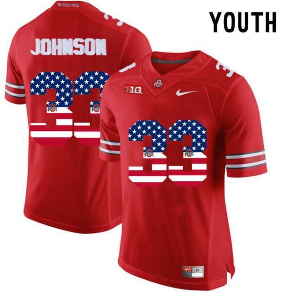 Youth Ohio State Buckeyes #33 Pete Johnson Red USA Flag Youth College Football Limited Jersey