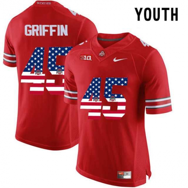 Youth Ohio State Buckeyes #45 Archie Griffin Red USA Flag Youth College Football Limited Jersey