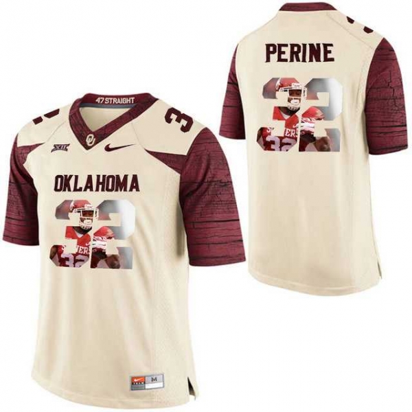 Oklahoma Sooners #32 Samaje Perine Cream With Portrait Print College Football Jersey