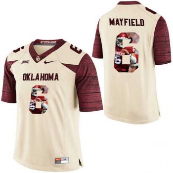 Oklahoma Sooners #6 Baker Mayfield Cream With Portrait Print College Football Jersey