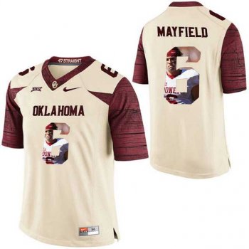 Oklahoma Sooners #6 Baker Mayfield Cream With Portrait Print College Football Jersey2