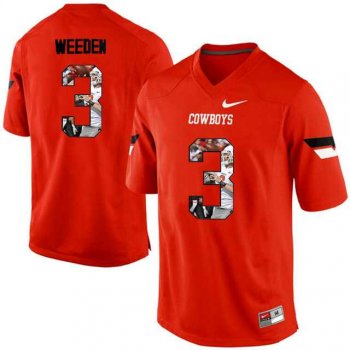 Oklahoma State Cowboys #3 Brandon Weeden Orange With Portrait Print College Football Jersey