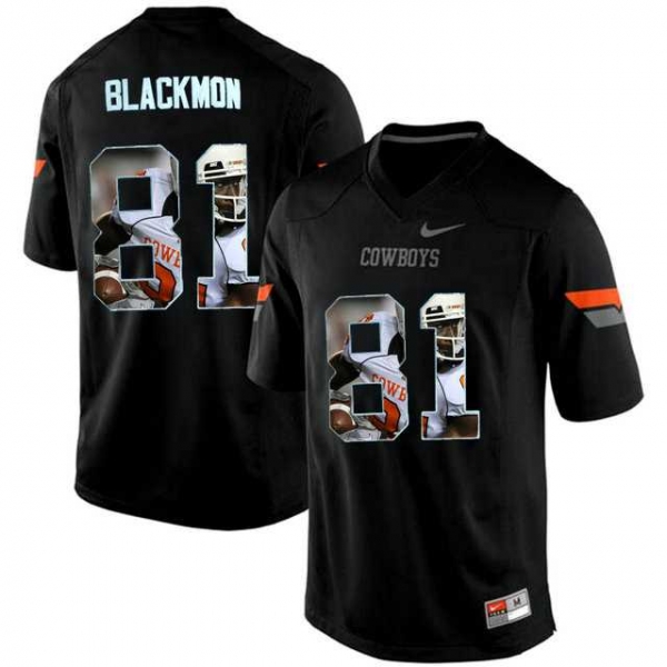 Oklahoma State Cowboys #81 Justin Blackmon Black With Portrait Print College Football Jersey