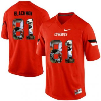 Oklahoma State Cowboys #81 Justin Blackmon Orange With Portrait Print College Football Jersey