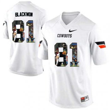 Oklahoma State Cowboys #81 Justin Blackmon White With Portrait Print College Football Jersey