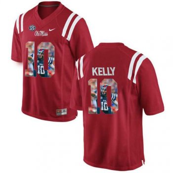 Ole Miss Rebels #10 Chad Kelly Red With Portrait Print College Football Jersey