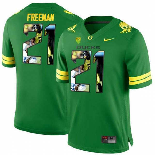 Oregon Ducks #21 Royce Freeman Apple Green With Portrait Print College Football Jersey