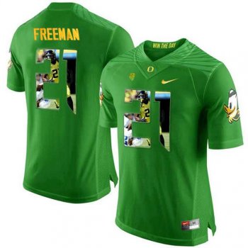 Oregon Ducks #21 Royce Freeman Apple Green With Portrait Print College Football Jersey2