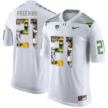 Oregon Ducks #21 Royce Freeman White With Portrait Print College Football Jersey