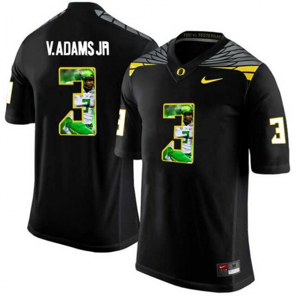 Oregon Ducks #3 Vernon Adams Jr. Black With Portrait Print College Football Jersey