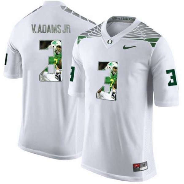 Oregon Ducks #3 Vernon Adams Jr. White With Portrait Print College Football Jersey