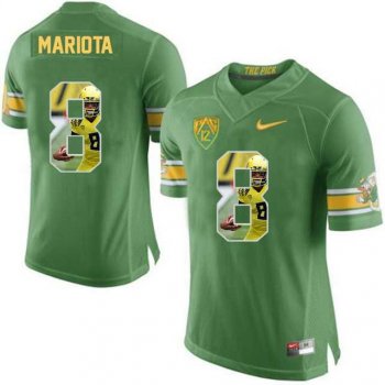 Oregon Ducks #8 Marcus Mariota Apple Green With Portrait Print College Football Jersey