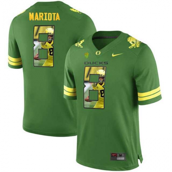 Oregon Ducks #8 Marcus Mariota Apple Green With Portrait Print College Football Jersey2