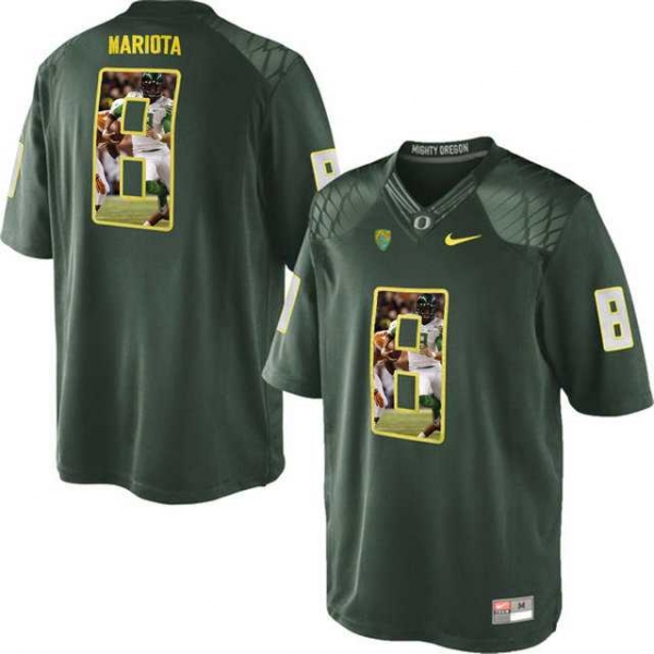 Oregon Ducks #8 Marcus Mariota Green With Portrait Print College Football Jersey