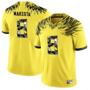 Oregon Ducks #8 Marcus Mariota Yellow With Portrait Print College Football Jersey