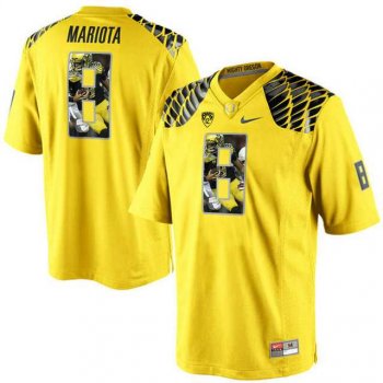 Oregon Ducks #8 Marcus Mariota Yellow With Portrait Print College Football Jersey2