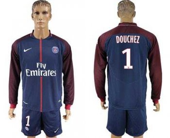 Paris Saint-Germain #1 Douchez Home Long Sleeves Soccer Club Jersey