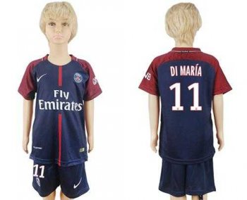 Paris Saint-Germain #11 Di Maria Home Kid Soccer Club Jersey