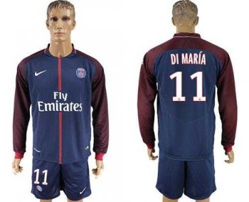 Paris Saint-Germain #11 Di Maria Home Long Sleeves Soccer Club Jersey